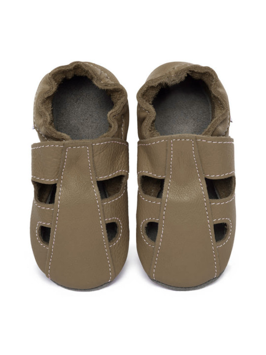 summer leather slippers dark brown