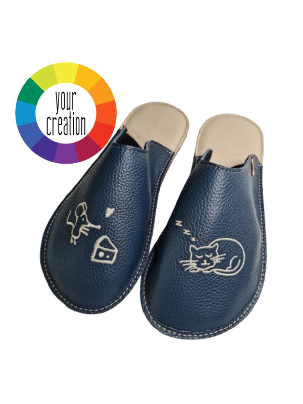 Leather slippers to personalize with embroidery
