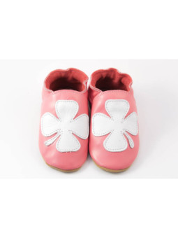 Chaussons cuir souple rose trefle fille porte bonheur