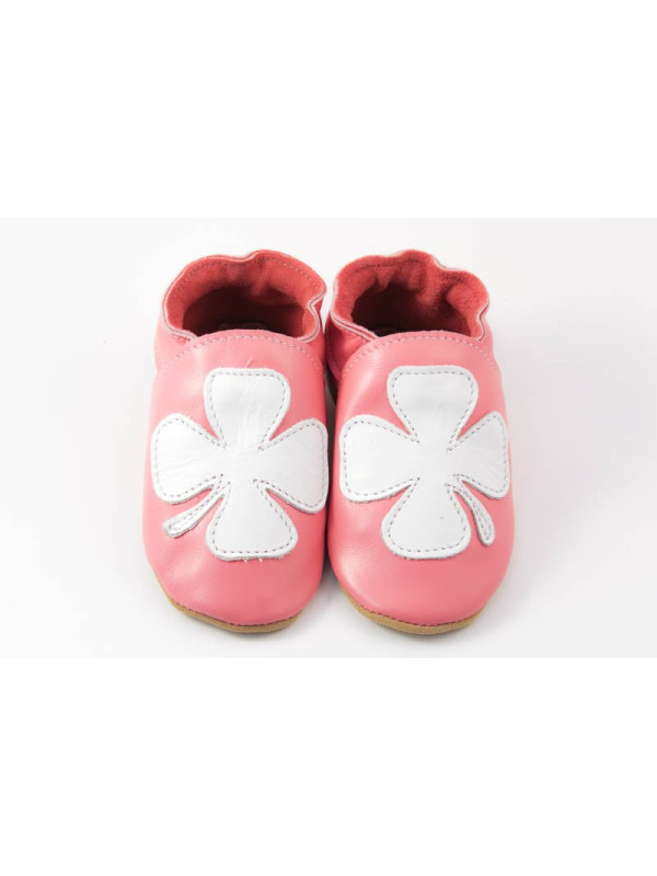 Chaussons cuir souple rose trefle fille porte bonheur