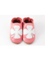 Chaussons cuir souple rose trefle fille porte bonheur