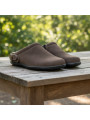 sabot en cuir VELOURS MARRON barefoot avec laniere ajustable