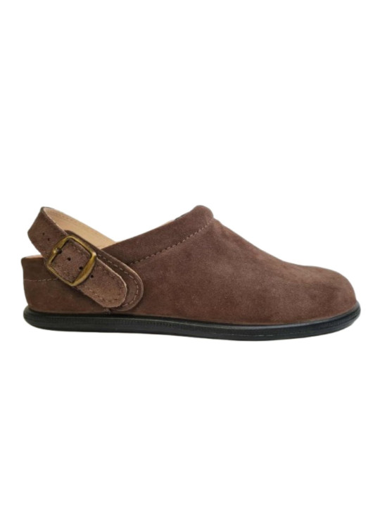 sabot en cuir VELOURS MARRON barefoot avec laniere ajustable