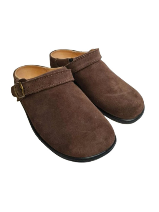 sabot en cuir VELOURS MARRON barefoot avec laniere ajustable