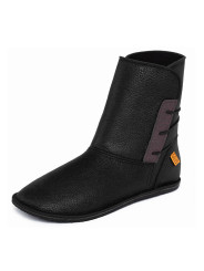 extra soft minimalist barefoot leather boots, wide and flat
