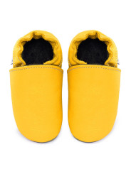 Soft sole leather slippers yellow, typical for barefoot slippers. Size 44