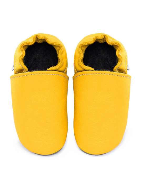 Soft sole leather slippers yellow, typical for barefoot slippers. Size 44