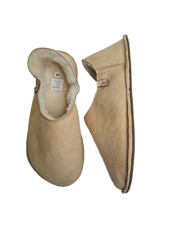 Babouches en peau lainée, 100% mouton