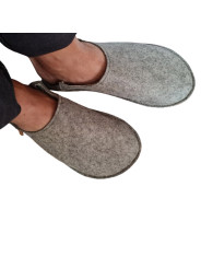 Babouches en laine bouillie mérinos et doublé de cuir