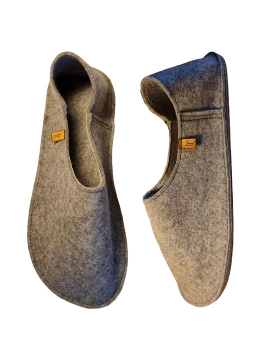 Babouches en laine bouillie mérinos et doublé de cuir