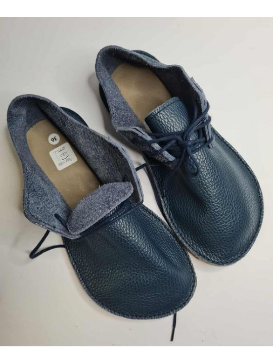 Soft leather Lace up barefoot shoes wide and flat sole minimalist