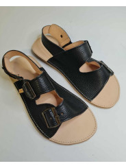 Minimalist wide and soft double buckle flat sandals