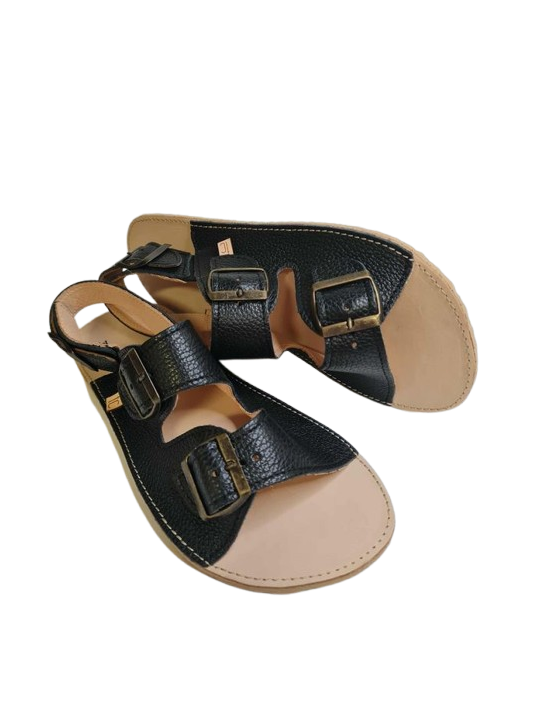 Minimalist wide and soft double buckle flat sandals