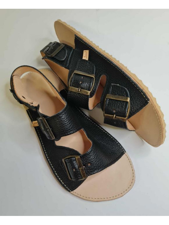 Minimalist wide and soft double buckle flat sandals