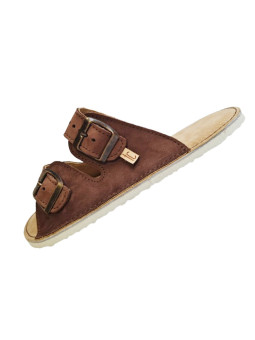 Brown Nubuck Sandals – Double Buckle – Ultra-Light White Sole | In Stock | Tomar Creation