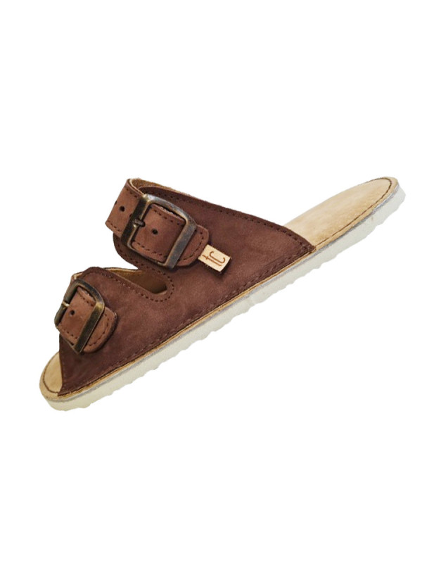 Sandales Nubuck Marron – Double Boucle – Semelle Blanche Ultralégère | En Stock | Tomar Creation