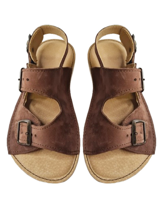 Brown Nubuck Sandals – 3 Buckles – Heel Strap – Ultra-Light White Sole | In Stock | Tomar Creation