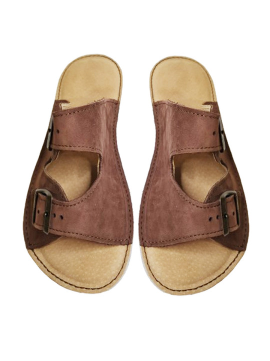 Brown Nubuck Sandals – Double Buckle – Ultra-Light White Sole | In Stock | Tomar Creation