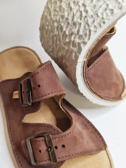 Brown Nubuck Sandals – Double Buckle – Ultra-Light White Sole | In Stock | Tomar Creation