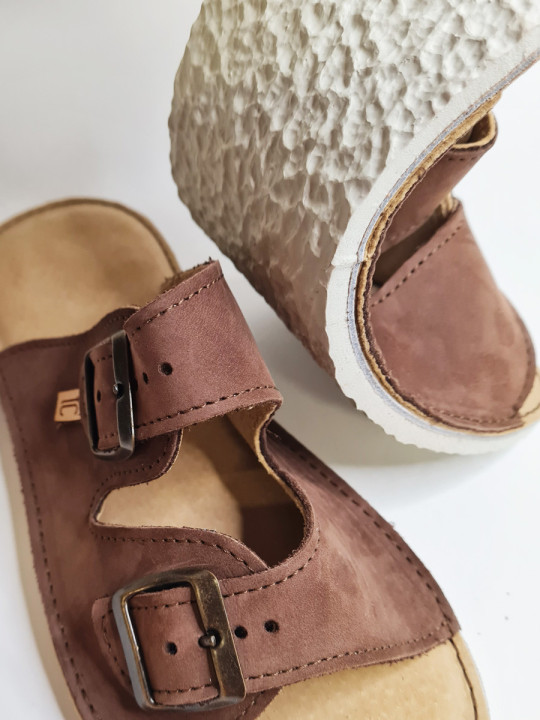 Brown Nubuck Sandals – Double Buckle – Ultra-Light White Sole | In Stock | Tomar Creation