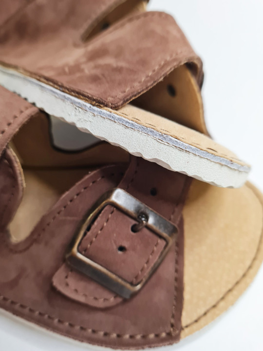 Brown Nubuck Sandals – 3 Buckles – Heel Strap – Ultra-Light White Sole | In Stock | Tomar Creation