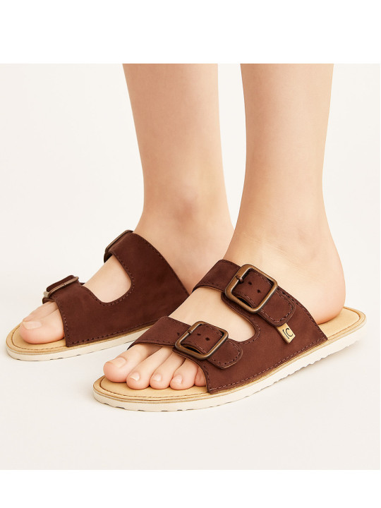 Sandales Nubuck Marron – Double Boucle – Semelle Blanche Ultralégère | En Stock | Tomar Creation