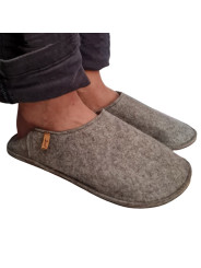 Babouches en laine bouillie mérinos et doublé de cuir