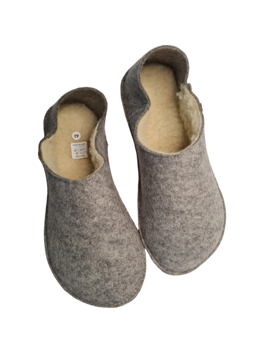 Babouches en laine bouillie mérinos et doublé de cuir