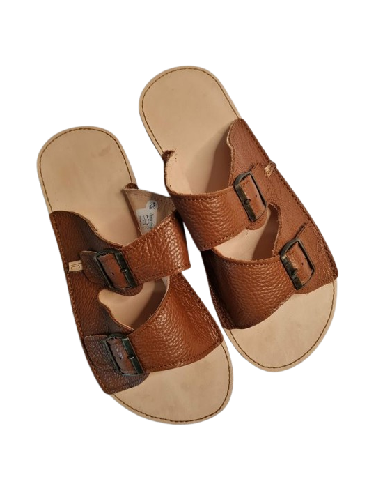 Minimalist wide and soft double buckle flat sandals