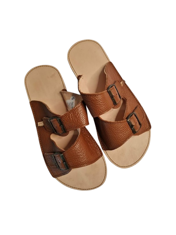 Minimalist wide and soft double buckle flat sandals