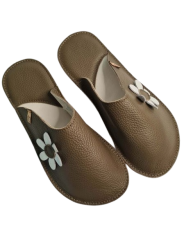 kožené šľapky našuchovacie papuče s flexibilnou barefoot podrážkou