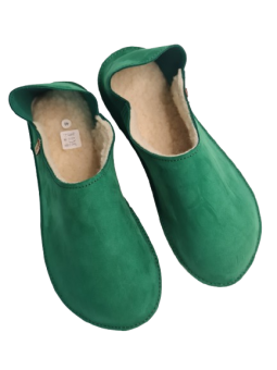 Leather slippers slip-on christmas green color