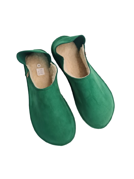 Leather slippers slip-on christmas green color