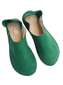 Leather slippers slip-on christmas green color