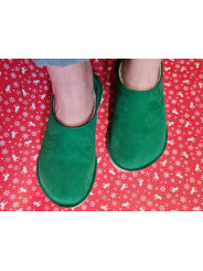 Leather slippers slip-on christmas green color