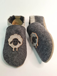 Chaussons en laine motif mouton en laine bouillie naturelle anthracite
