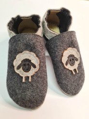 Chaussons en laine motif mouton en laine bouillie naturelle anthracite