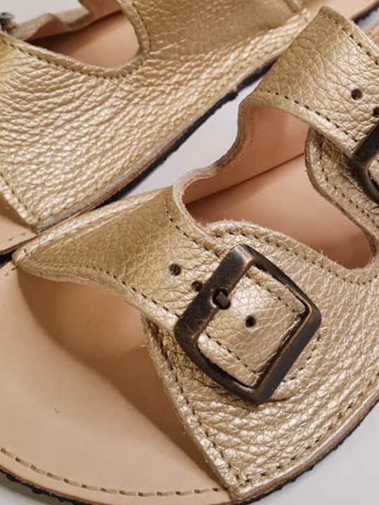 Double buckle sandals shine leather BAREFOOT SOLE