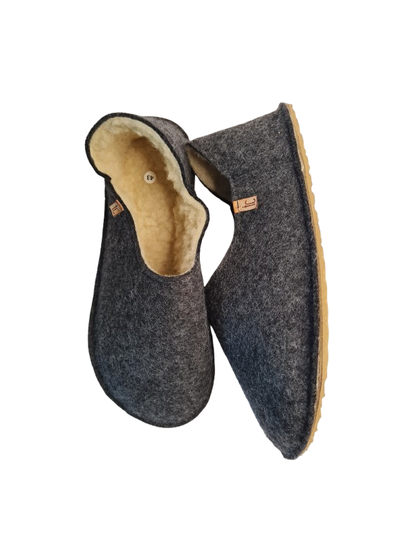 Babouches en laine bouillie mérinos et doublé de cuir