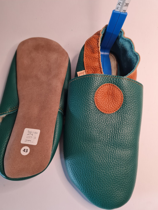Soft sole leather slippers, typical for barefoot shoes