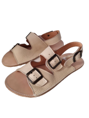 Adjustable three-buckle barefoot leather sandals