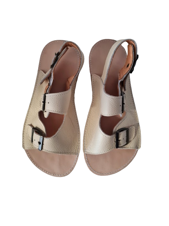 Adjustable three-buckle barefoot leather sandals