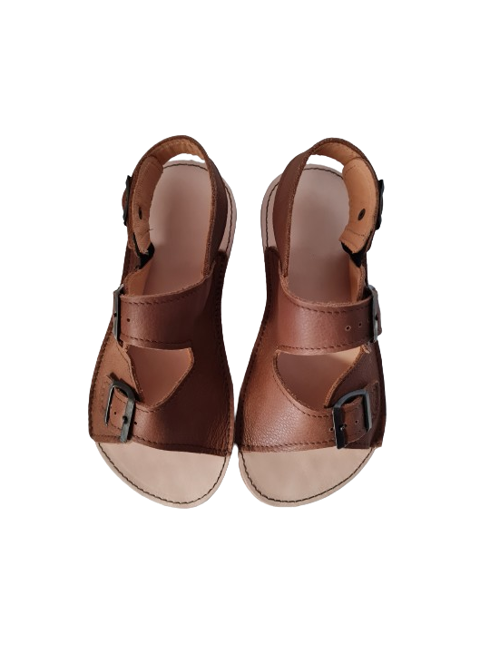 Adjustable three-buckle barefoot leather sandals