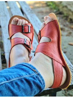 Sandales ajustables trois boucles en cuir barefoot
