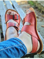Adjustable three-buckle barefoot leather sandals