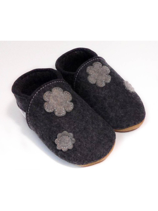 Chaussons laine mérinos décors au féminin fleurs