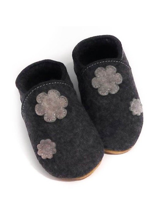 Chaussons laine mérinos décors au féminin fleurs
