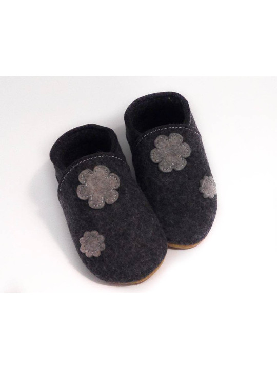 Chaussons laine mérinos décors au féminin fleurs