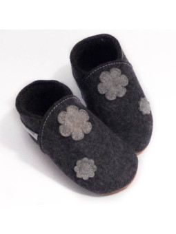 Chaussons laine mérinos décors au féminin fleurs