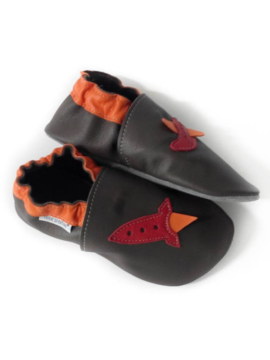 Avion et fusée chaussons souples en cuir garcon